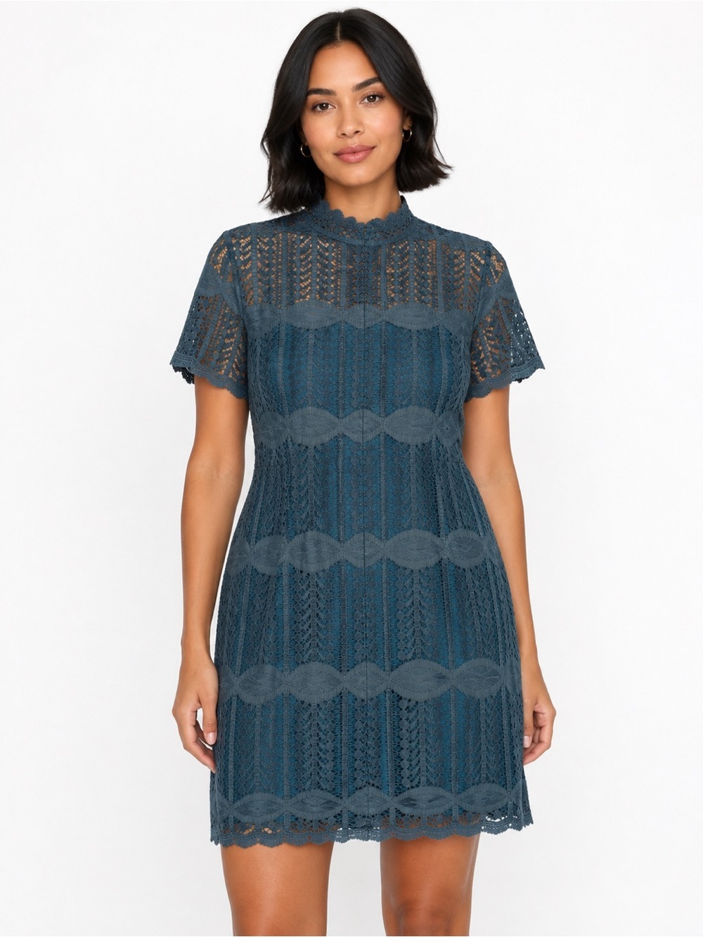 NSR Teal Crochet Lace High Neck Mini Cocktail Dress Size Small
